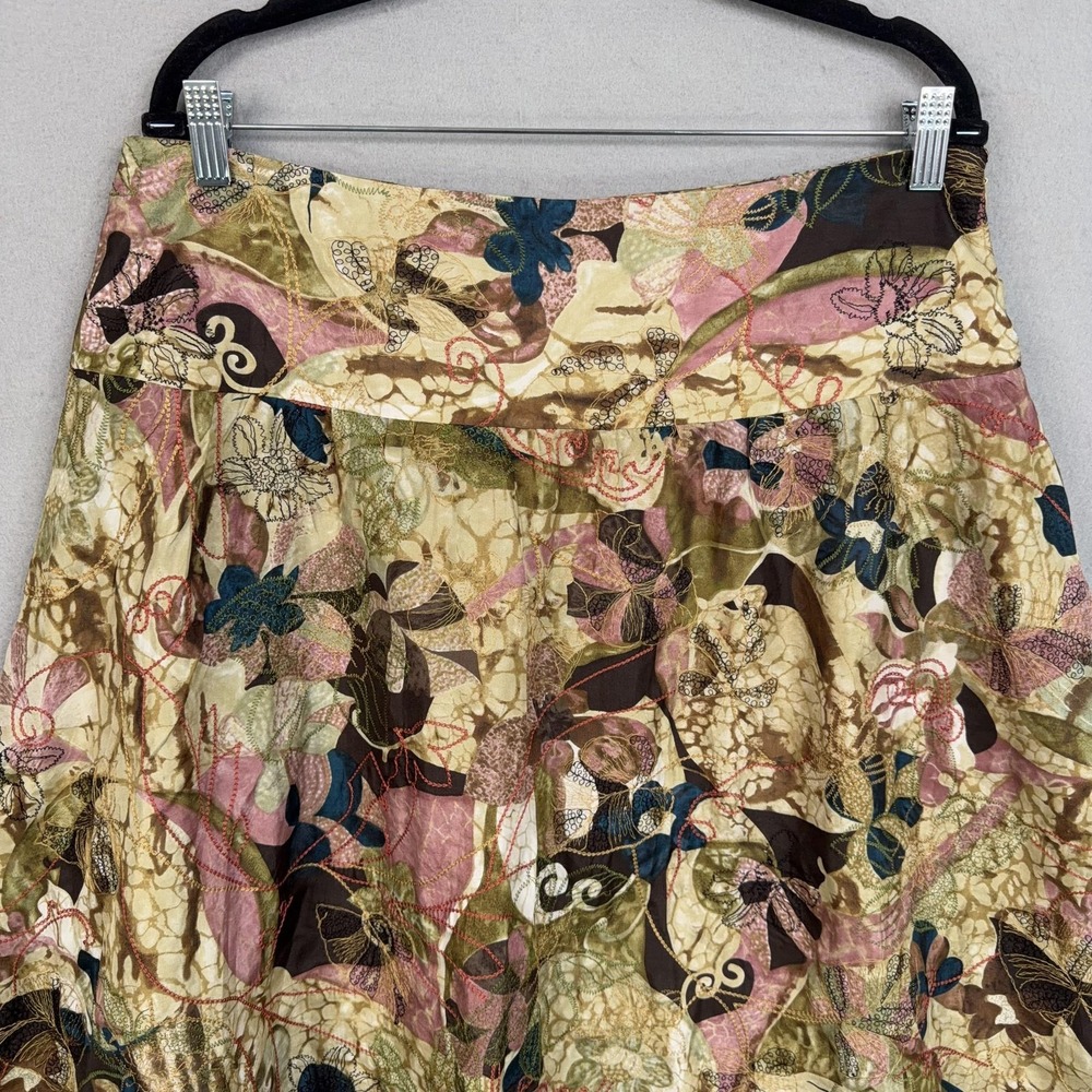 Chicos Skirt Womens 2.5 Colorful Silk Embroidered Floral Boho Luxury Flowy - Picture 3 of 12